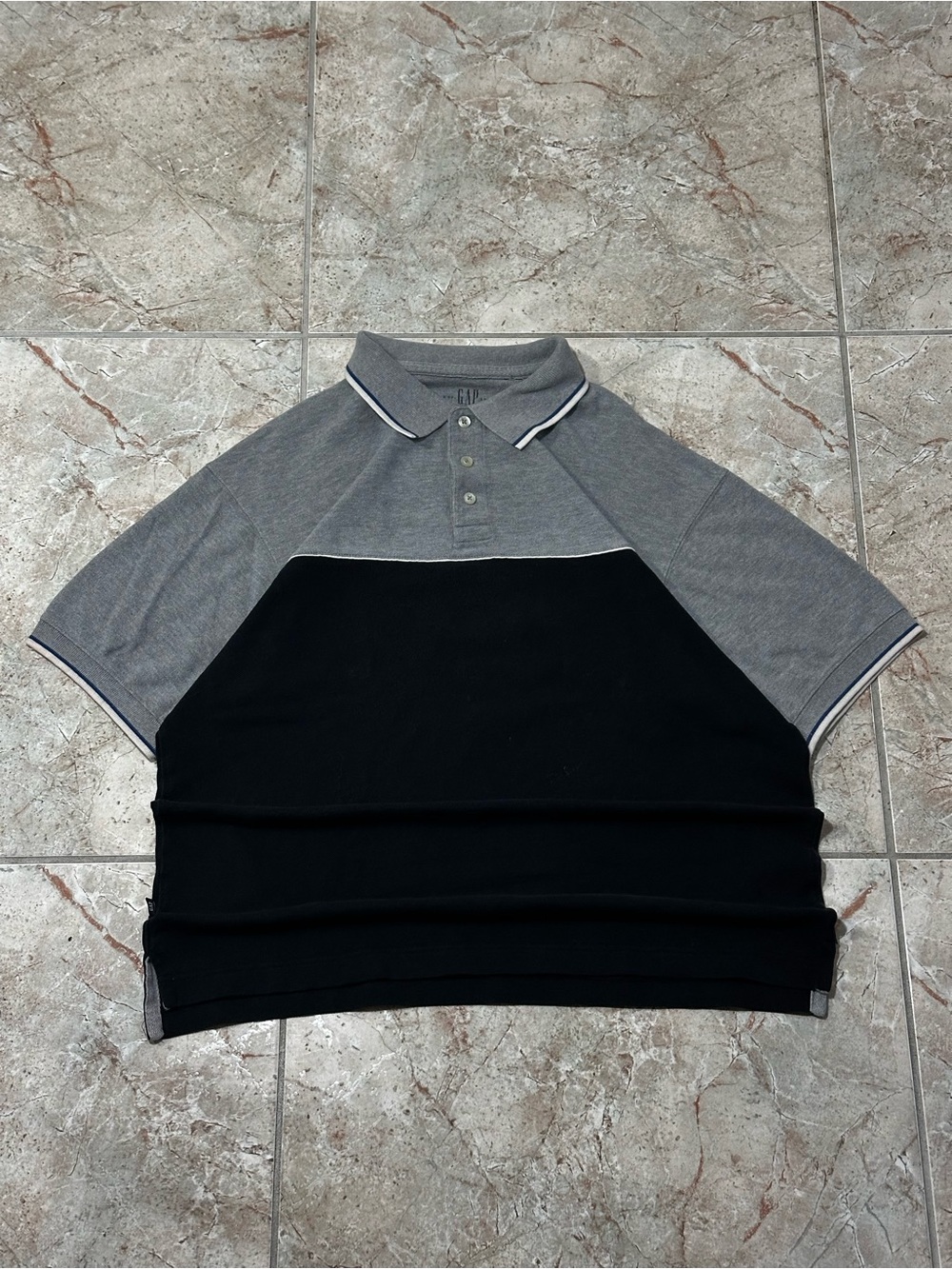 Y2K Early 2000s Gap Color Block Polo Shirt Gray Black White Trim